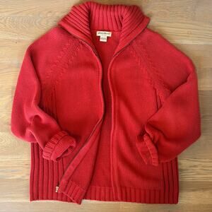 Eddie Bauer Chunky Knit Cardigan Full Zip Heavyweight Red Womens Size Large